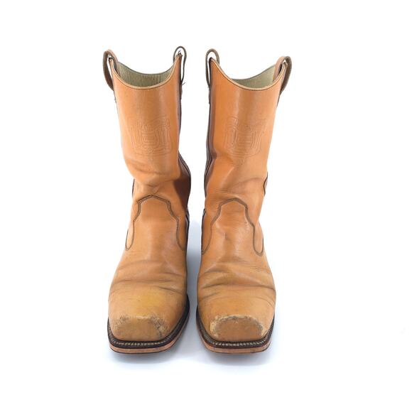 Vintage Johnny Ringo Cowboy Boots Men 8D Square Toe Tan Bull Hide Western Rodeo - Picture 3 of 14